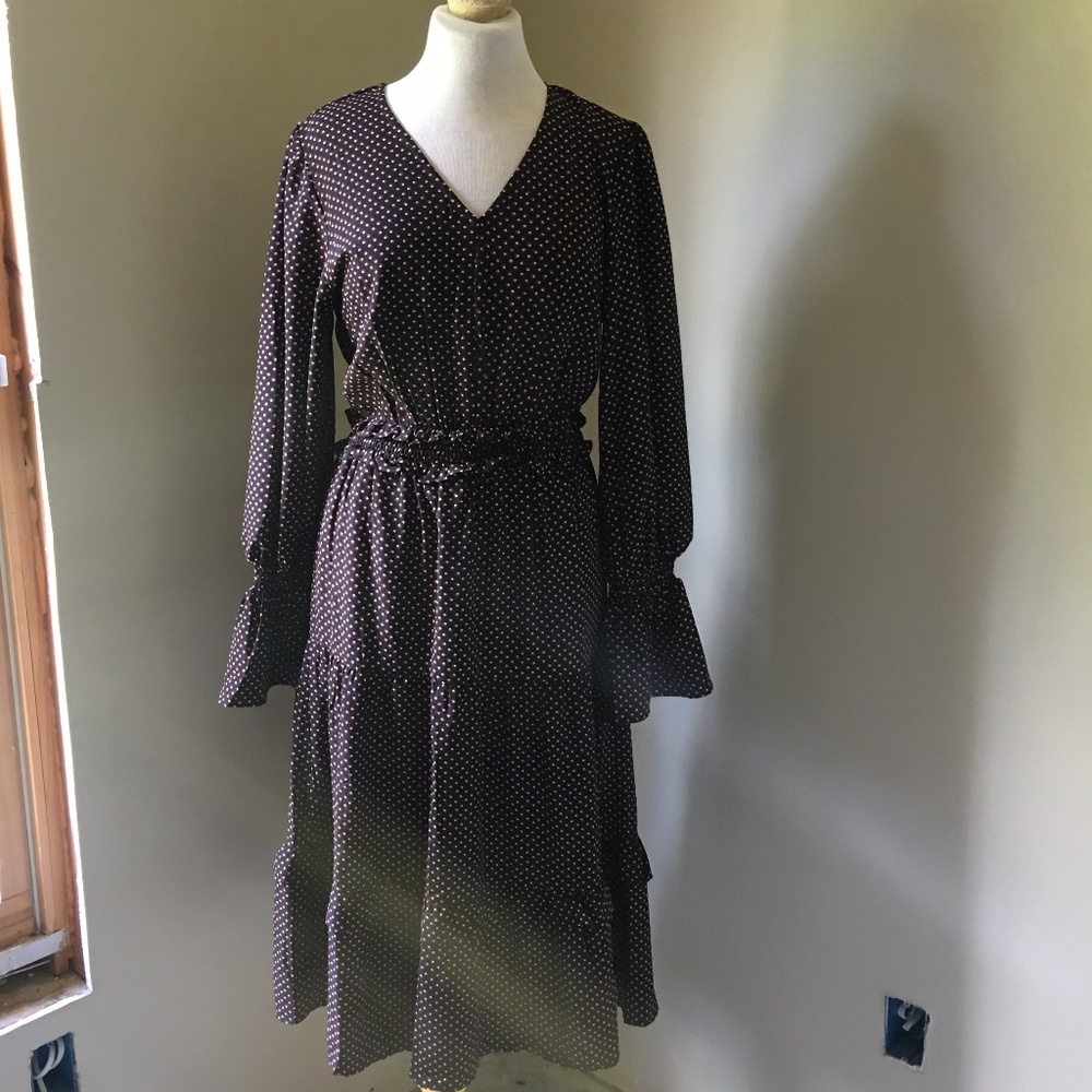 Black Long Ruffle Dress w/ Colored Square Design
